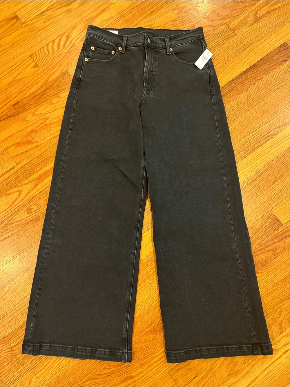 Gap High Rise Stride Black Wide Leg Jeans 30 Petite NWT